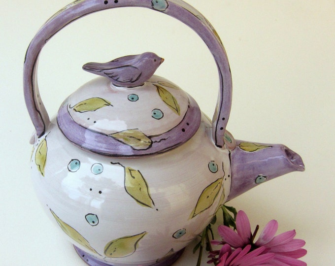 Ceramic Teapot Bird on Tea for Two Colorful Majolica Handmade Etsy