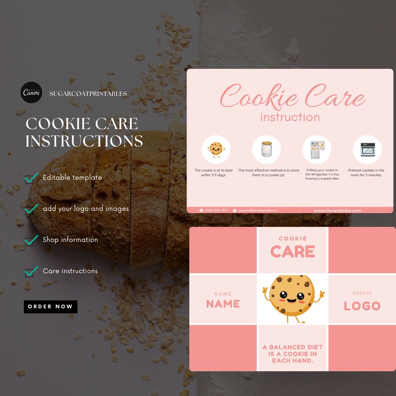 Cookie Care Instruction Card - Pink Style - Sweet Cookie Icon - Retro ...