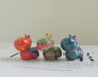 Set of 3 Mini Hippo Statues - Desktop Decor