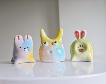 Handmade Ceramic Bunny Figurine: Whimsical Desktop Decor (1-2 Inches)