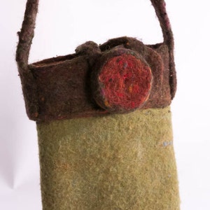 Small felted purse, olive and brown, shoulder strap bag,  needle felted, Fiber Art, Textile Art, OOAK Purse
