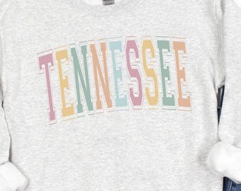 Tennessee Crewneck-tröja, pastellfärgad bokstäver, State Pride