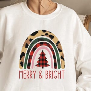 Leopard Rainbow Christmas Sweatshirt, Christmas Crewneck, Christmas Clothing, Christmas Sweater, Merry Christmas, Winter Sweatshirt