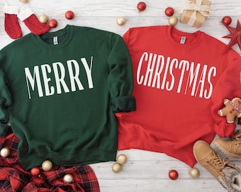 Cute Couple Christmas Sweatshirt Set, Holiday Sweaters