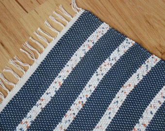 NAVY and WHITE Woven Rag Throw Rug 620