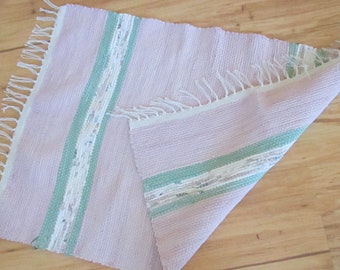 PINK with GREEN Woven Rag Throw Rug 420