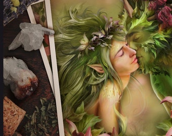 Last Kiss / Nymph Art / Fantasy Art / Greenman Painting / Print  / Mythology / Wiccan Decor / Greenman Wood  / Wedding Gift / Wedding Decor