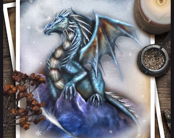 Winter Dragon / Fantasy Art / Fantasy Painting / Dragon Print / Mythology / Wiccan Art / Dragon Scale / Dragon Painting  / Dragon Decor