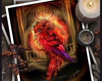 Begavad the Phoenix / Fantasy Art / Fantasy Painting / Print / Art Painting  / Nursery Decor / Witchy Decor / Mythical / Wiccan Decor / Baby