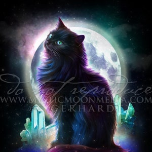 Aura / Black Cat Art Poster / Wiccan Altar / Witchy Things / Pagan Art / Full Moon / Witch / Witchcraft / Crystal Art