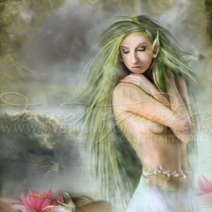 The Water Nymph / Dragonfly Art / Fantasy Art / Fantasy Painting / Print / Poster / Mythology / Magical Decor / Wicca Art image 1