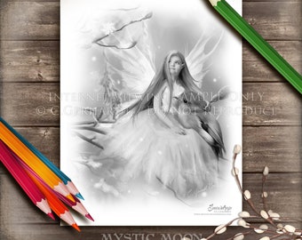 Digital Download Coloring Page / Fairy Coloring Pages / Greyscale / Adult Coloring / Grayscale Coloring / Child Fairy / Fairy Art / Fantasy
