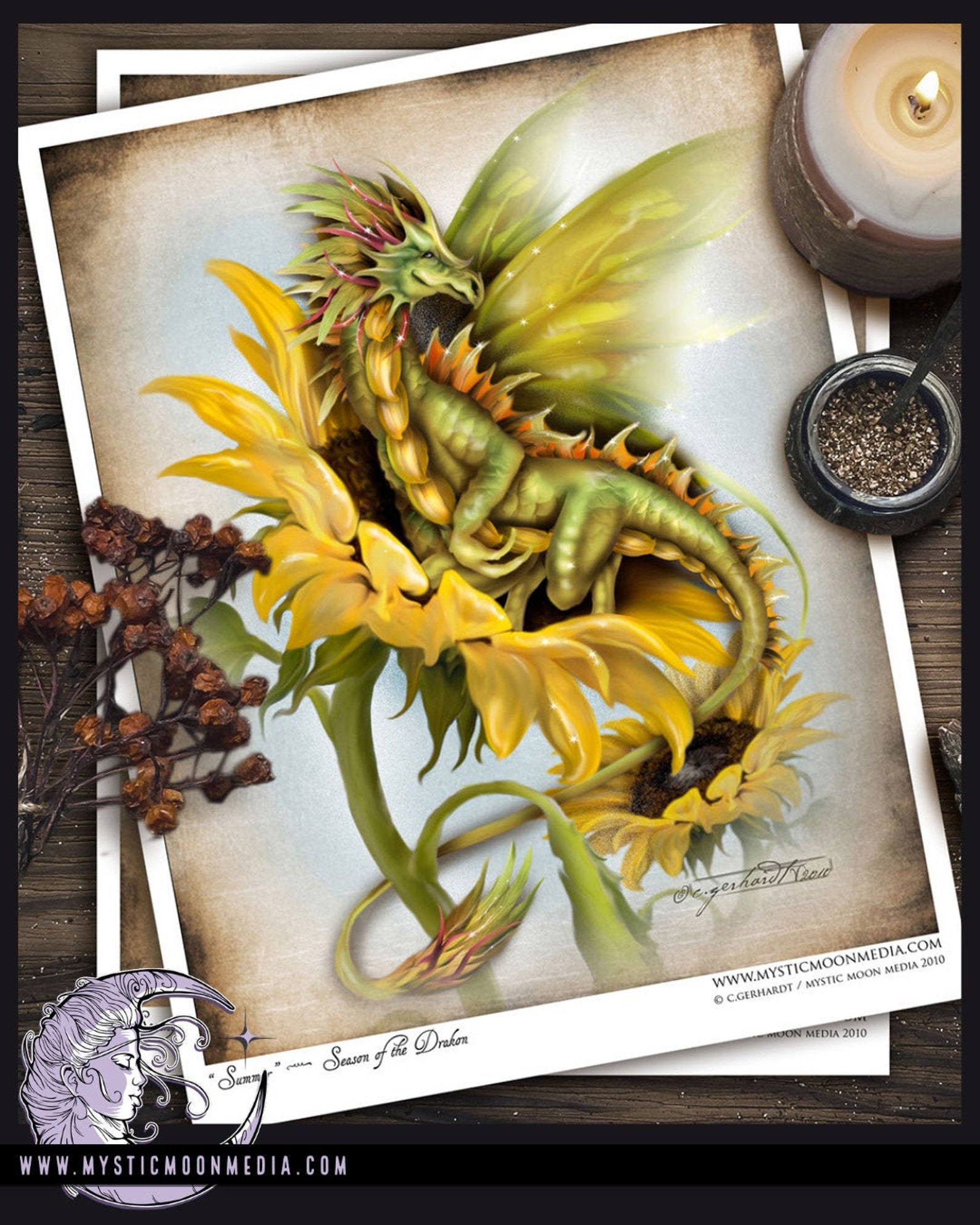 Summer Dragon / Dragon Art Print / Dragon / Sunflower Dragon / Etsy