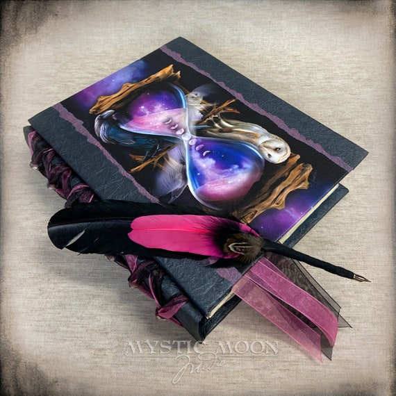 The Witching Hour Glass / Book of Shadows Journal / Wiccan / Pagan / Witchy / Stars / Handmade Journal /Quill / Binder / BOS / Spell Book