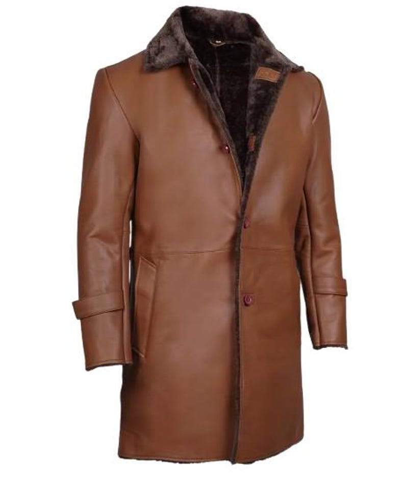 Genuine Leather Long Coat Men's Brown Genuine Leather Trench Coat