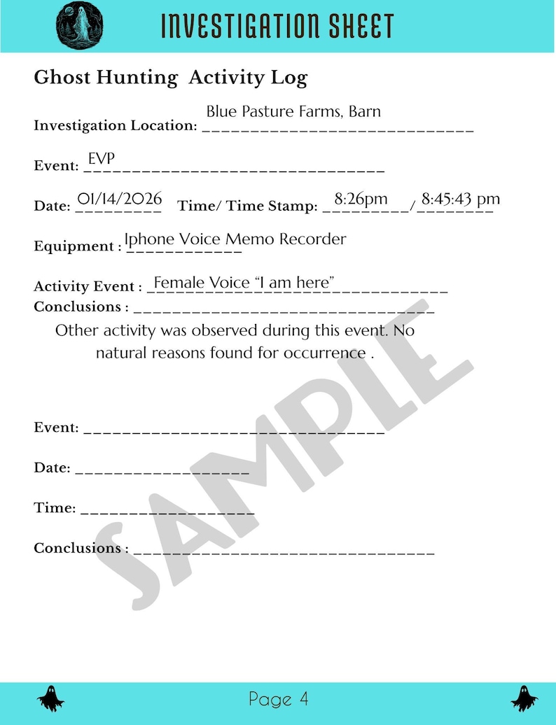 Ghost Hunting Logbook | Paranormal Investigation Journal (printable PDF ...