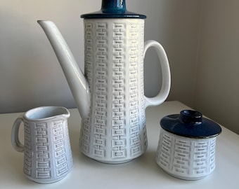 Vintage Ceramano West German Coffee Pot Creamer Sugar Bowl Set, Mid century ceramic Tea Set