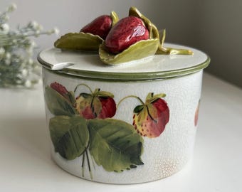 Antique Wemyss Ware Strawberry Jam Pot, Lidded Preserve Jar, Scottish Pottery