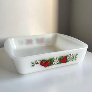 Vintage Casserole Dish with Strawberry motif, Glassbake made in USA