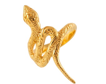 Handmade 22k Gold Vermeil Snake Ring: Enchanted Serpent Jewelry