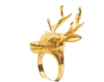 Stag ring, gold deer ring, antler ring, gold stage ring