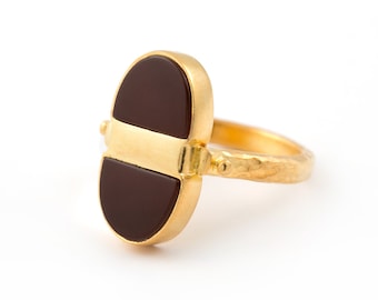 Handmade Carnelian Ring: 22k Gold Vermeil, Hammered Band