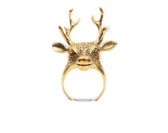 Stag ring in brass, brass deer ring, deer ring, stag ring