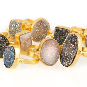 druzy quartz and gold ring, druzy ring