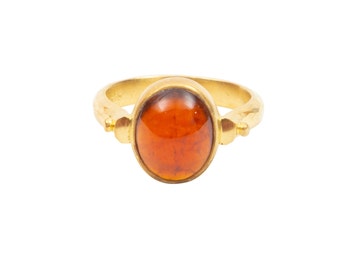 Hessonite garnet cabochon ring, garnet ring