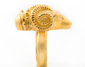 Radical rams head ring in 22k gold vermeil, the ram is fearlessness, warrior spirit