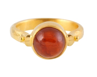 garnet gold ring, hessonite garnet ring, 22k gold vermeil and garnet ring