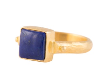 lapis and gold ring square cabochon