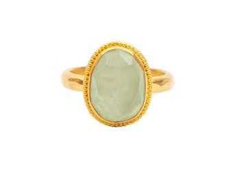 Prehnite ring and 22k gold vermeil,