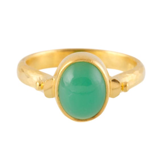 Chrysoprase Cabochon Ring Chrysoprase and Gold Ring - Etsy