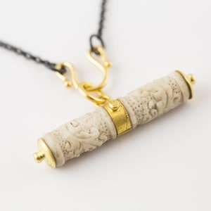 deer antler and gold necklace, deer antler necklace, carved deer antler and gold necklace