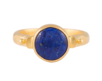 Lapis Ring: 22k Gold Vermeil, Hammered Band