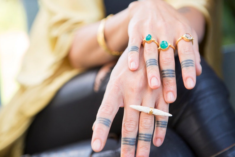 antler hand carved bullet ring, Bali jewelry, Bali ring in gold image 3