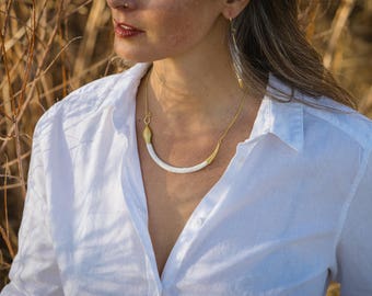Hand Carved Bone Snake Necklace: 22k Gold Vermeil Tips