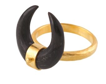 black golden horn ring, horn ring, black and gold ring