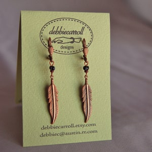 Large Feather Earrings with Striped Beads part of Westwood Warrior School Spirit Jewelry Collection image 1