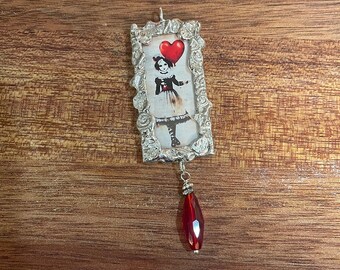 Valentine, Valentine Girl, Pendant, Soldered Glass, Glass Pendant, Pierrot, Hearts, Original Jewelry, Handmade Jewelry, Artisan, Soldered