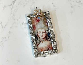 Marie Antoinette, Marie, Soldered Glass Pendant, Charm, Handmade Artisan Jewelry, Jewlery Making Supplies, Soldering, Glass Pendants