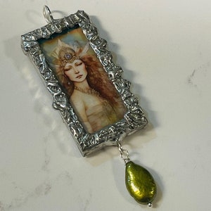 WARRIOR WOMAN, Soldered Glass, Pendant, Soldered Pendant, Soldered Jewelry, Handmade Pendant, Glass Pendant, Fantasy, Fleur-De-Lis