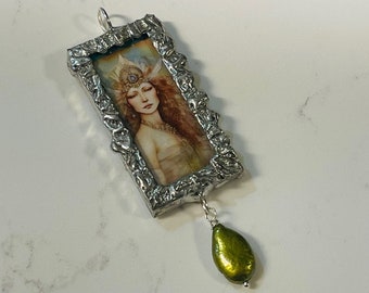 WARRIOR WOMAN, Soldered Glass, Pendant, Soldered Pendant, Soldered Jewelry, Handmade Pendant, Glass Pendant, Fantasy, Fleur-De-Lis