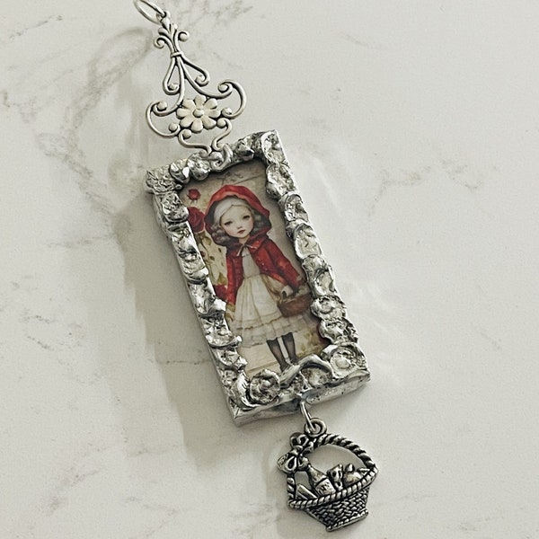 Red Riding Hood, Fairytales, Pendant, Soldered Charm, Glass Pendant, Fantasy, Original Jewelry, Handmade Jewelry, Artisan, Wearable Art