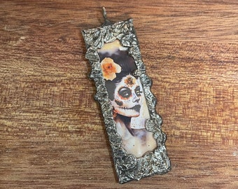 Sugar Skull, Day of the Dead, Pendant, Soldered Glass, Glass Pendant, Dia de Los Muertos, Handmade Jewelry, Artisan, Soldered, Pendants