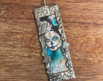 Sugar Skull, Day of the Dead, Pendant, Soldered Glass, Glass Pendant, Dia de Los Muertos, Handmade Jewelry, Artisan, Soldered, Pendants