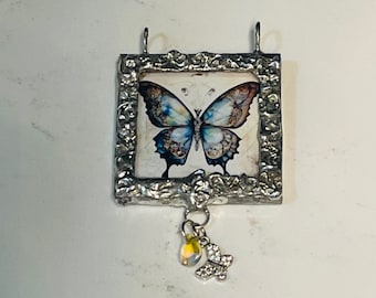 Butterfly, Butterflies, Soldered Pendant, Glass Pendant, Soldered Charm, Butterfly Jewelry, Fantasy Jewelry, Artisan Jewelry, Fantasy