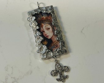 WARRIOR GIRL, Soldered Glass, Pendant, Soldered Pendant, Soldered Jewelry, Handmade Pendant, Glass Pendant, Fantasy, Fleur-De-Lis