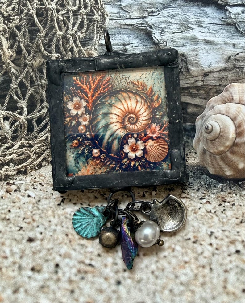 Mermaid Pendant Necklace, Handmade Soldered Glass Jewelry, Ocean ...
